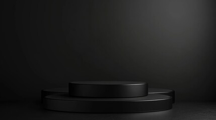 Poster - Black podium stand on a dark backdrop Realistic dark platform created in 3D rendering