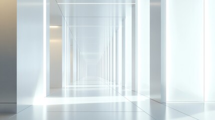 Poster - Abstract white architectural backdrop featuring neon illumination Night perspective highlighted by backlighting 3D rendering and illustration