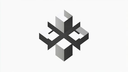 Poster - Crossed grey emblem featuring a cube on a white background