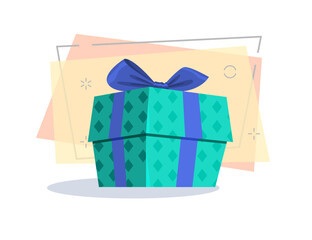 Poster - Green and blue gift illustration. Present, package, bow. Festive concept. Vector illustration can be used for topics like Christmas, New Year, festivals