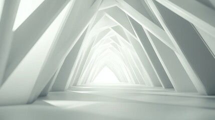 Poster - Abstract white futuristic triangular tunnel architecture in a loop animation