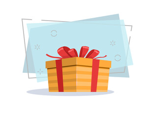 Poster - Orange gift with red ribbon illustration. Gift, package, bow. Festive concept. Vector illustration can be used for topics like Christmas, New Year, festivals