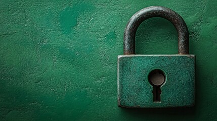 Wall Mural - Green padlock and keys set against a green background, featuring a bold, monochromatic look with smooth, contrasting details.