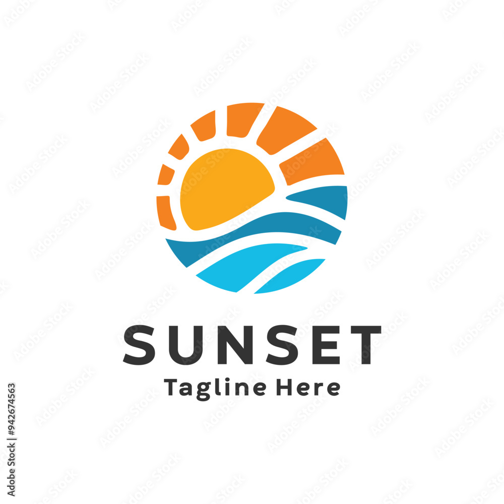 Sun sea wave logo sunset beach coast icon symbol vector, summer Wave ...