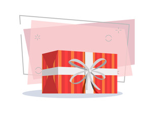 Poster - Red gift with white ribbon illustration. Present, package, bow. Festive concept. Vector illustration can be used for topics like Christmas, New Year, festivals
