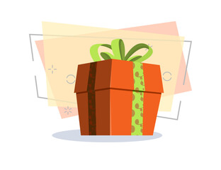 Poster - Red gift with green ribbon illustration. Present, package, bow. Festive concept. Vector illustration can be used for topics like Christmas, New Year, festivals