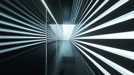 Wall Mural - Futuristic luminous beams arrangement in modern space, deep focus, copy space, cover all objects.