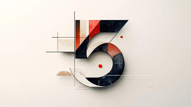 Abstract geometric elements creating the number 5 in a sleek, modern style on a clean background.