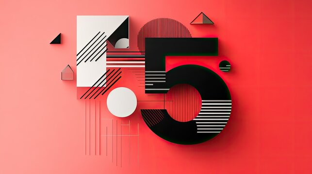Abstract geometric elements creating the number 5 in a sleek, modern style on a clean background.
