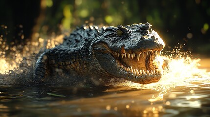 Portrait of a Saltwater Crocodile in Daintree Rainforest, Australia