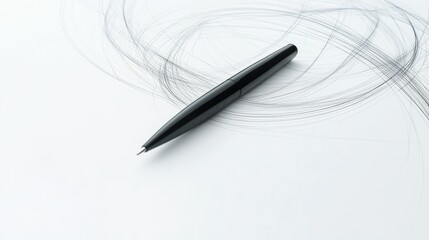 Poster - Intertwining lines forming a pen and notebook in a simple, modern style, conveying the concept of writing and organization on a white background.