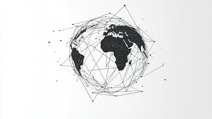 Poster - Minimalist geometric lines and shapes arranged to represent a globe, symbolizing global connectivity in a sleek design.