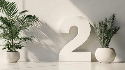 Simple geometric forms creating the number 2 with a modern, elegant style, set against a neutral backdrop.