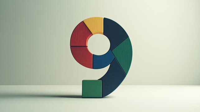 Simple geometric shapes forming the number 9, emphasizing minimalism and clarity on a plain backdrop.