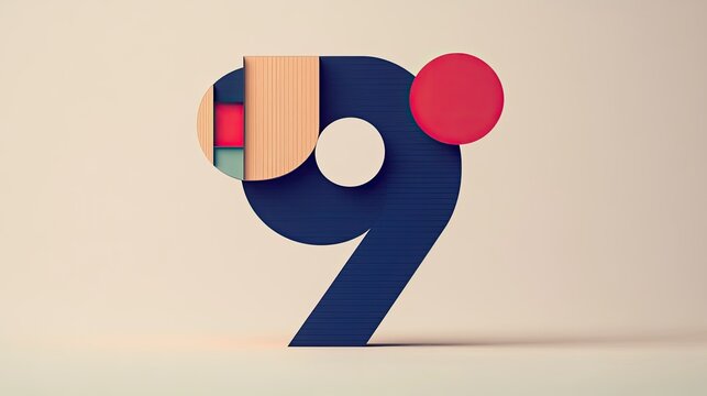 Simple geometric shapes forming the number 9, emphasizing minimalism and clarity on a plain backdrop.