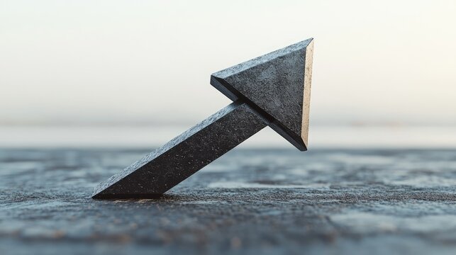 Simple, interlocking shapes arranged to form a single, elegant arrow, symbolizing progress and direction against a stark background.