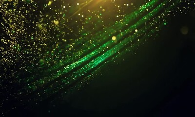 Poster - A mesmerizing dance of golden and green particles swirling in the darkness, creating a magical atmosphere in a shimmering display of light and color. Generative AI