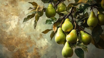 Sticker - Pear tree green juicy pears. Generative AI