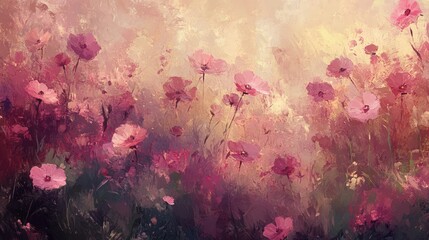 Wall Mural - Pink wildflowers abstract. Generative AI