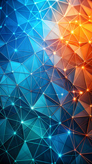 Poster - Abstract Geometric Pattern: Blue and orange abstract geometric background with glowing points of light, creating a vibrant and dynamic visual. 