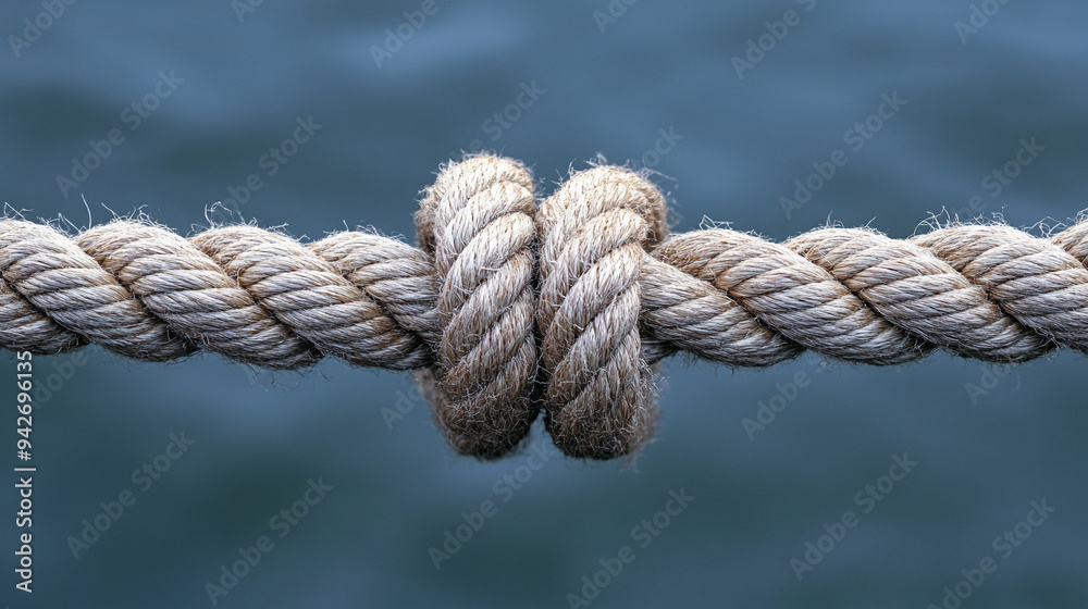 taut rope, symbolizing tension, strength, and teamwork. The blurred ...