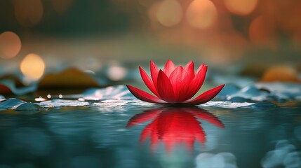 Sticker - Red lotus blooming water delicate. Generative AI