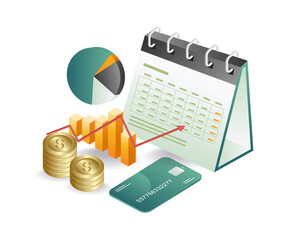 Wall Mural - Monthly business financial analysis isometric illustraton