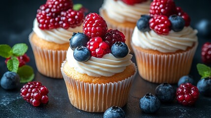 Wall Mural - Cupcakes with fruits