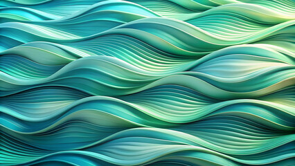 Poster - Abstract Wavy Pattern in Aqua and Green Tones