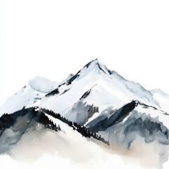 Wall Mural - watercolor painting of a snowy mountain range, on isolated white background