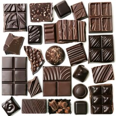 Pieces of chocolate bar, isolated and showcasing its rich, sweet cocoa flavor, perfect as a dessert or snack.