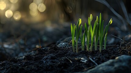 Wall Mural - young sprouts in ground. generative ai