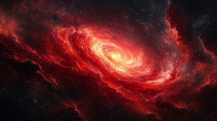 Wall Mural - Hyper-realistic depiction of a red galaxy swirl on a black background, distant stars, combining science fiction and fantasy for a dramatic space scene.