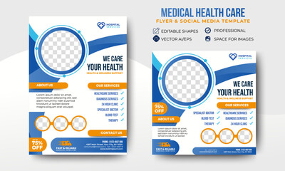 Wall Mural - Medical Health Care Flyer and social media post template design. Editable promotion ads banners. vector