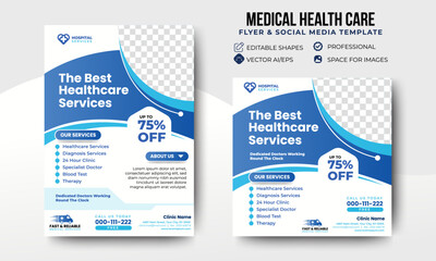 Wall Mural - Medical Health Care Flyer and social media post template design. Editable promotion ads banners. vector