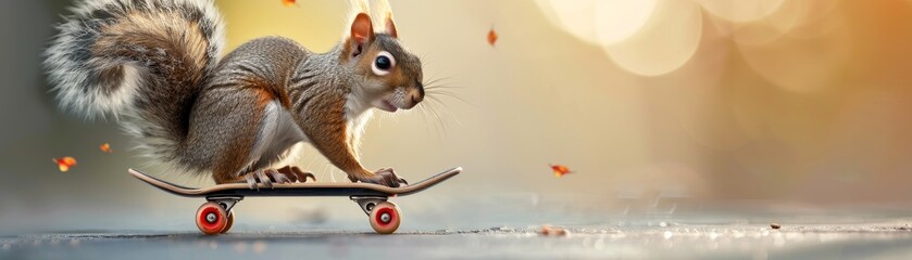 Cute squirrel skateboarding