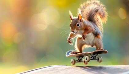 Squirrel skateboarding