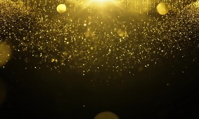 Poster - Golden particles dance in the light, creating an enchanting display of shimmering beauty in a dark, serene atmosphere at twilight. Generative AI