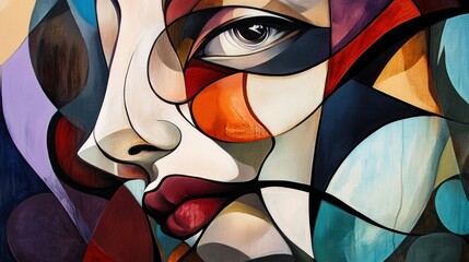 Aufkleber - Abstract Portrait with a Single Eye and Red Lips