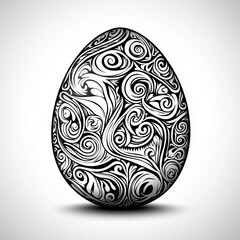 Poster - Cartoon-Style Easter Egg with Intricate Swirling Patterns, Black and White, Sharp Lines, Centered on White Background, Minimalist Design, Inked Outline, Monochrome Palette, High Contrast