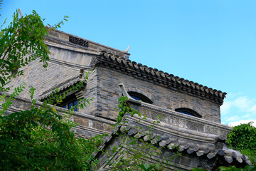 Beautiful ancient buildings, under the blue sky and white clouds