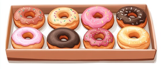 Tasty Assortment of Colorful Donuts in Wooden Box