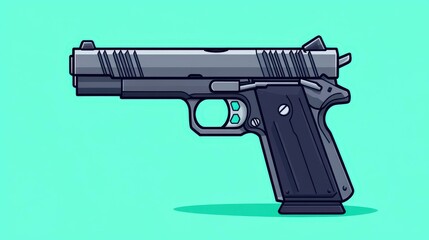 Canvas Print - Sleek flat black gun illustration, featuring an outline design and modern textures in a stylish cartoon style.