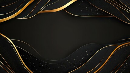 Sticker - Explore a stunning 3D black background adorned with wavy gold lines, perfect for luxury designs and elegant text placements.