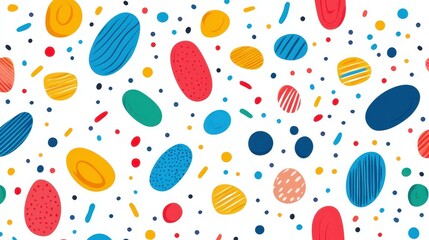 Poster - Vibrant abstract art features colorful circles and ovals, combining Memphis dots and lines for a modern, playful touch.