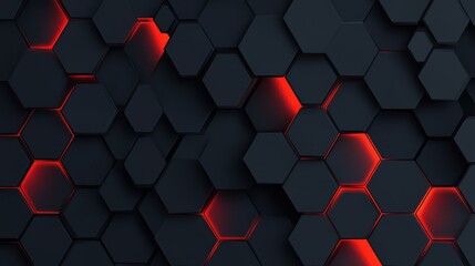 Canvas Print - Modern black line banner featuring red light shadows on a sleek dark hexagon mesh background, perfect for tech themes.