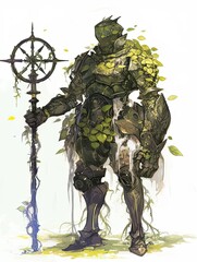 Wall Mural - A Knight in Green Armor Holding a Spiked Wheel Weapon