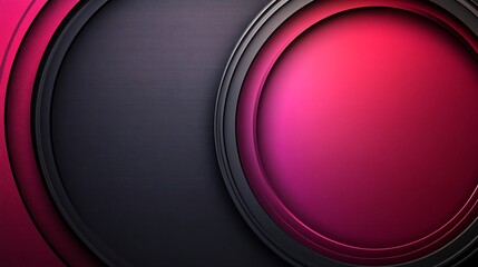 Canvas Print - Abstract composition of layered circular shapes in vibrant pink and deep black tones.