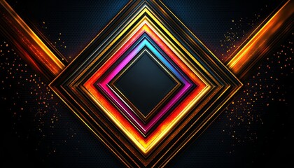 Wall Mural - Glowing Golden and Multicolored Frames on a Black Background