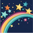 © Preeyanuch - Colorful stars and rainbow on a dark sky background. Perfect for kids' designs and cheerful themes.